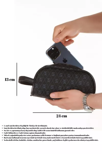 Black Unisex Waterproof Shaving & Cosmetic Portfolio & Clutch Handbag