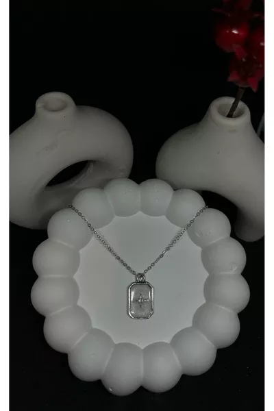 Piastra smaltata con rivestimento in argento Stella Polare e catena sottile in acciaio per donna