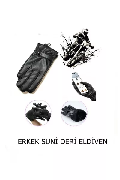 Men's Standard Size Faux Leather Gloves Compatible with Touchscreen