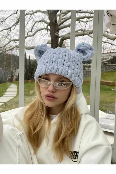 قبعة دب بحشيّة زرقاء