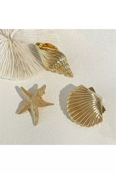 طقم 3 مشابك للشعر بأشكال صدف البحر ونجمة البحر
