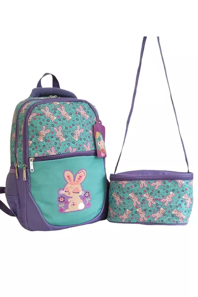 حقيبة ظهر وحقيبة طعام للمرحلة الابتدائية بشكل أرنب
