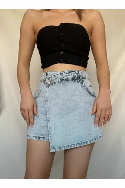 السيد سنو واش غير متماثل جان الدينيم السراويل تنورة الجبهة إغلاق مفصل