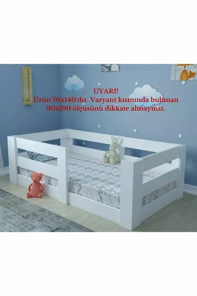 سرير أطفال مونتيسوري متوافق مع المراتب، MDF أبيض لامع، قاعدة وسرير مع رأسية