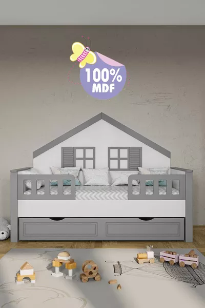 % سرير أطفال مونتيسوري مصنوعة من مادة MDF، باللون الرمادي