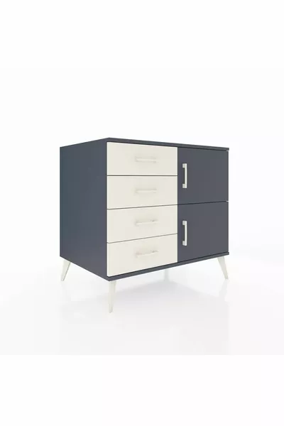 Kronos Dresser Single Shelf 4 Drawers 2 Doors Anthracite-Anthracite/Stone Gray