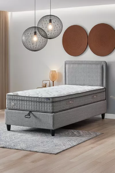 Melisa Single Ottoman Bed Base + Full Orthopedic Antibacterial Visco Mattress + Headboard 3-Piece Set