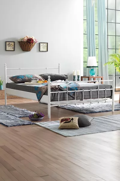 Lit en métal forgé pour deux personnes Lalas - blanc (avec lattes en bois)