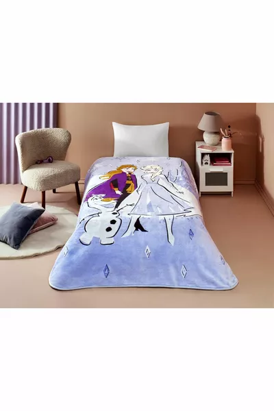 TAÇ Disney Frozen Hello Cartoon Character Cotton-Polyester Blend Blanket, Blue, White, Purple, Te