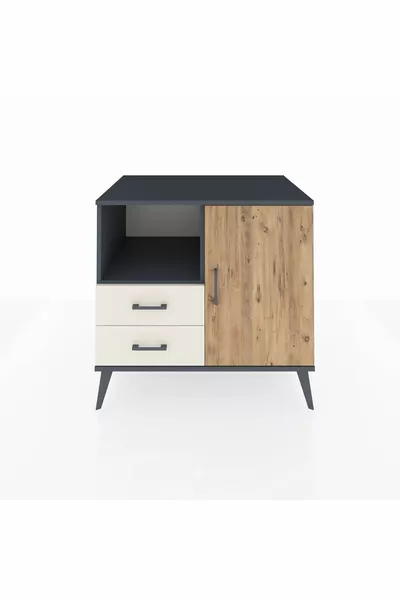 خزانة كرونوس بباب واحد، درجين، ورفين، أنثراسيت-صنوبر/حجر رملي