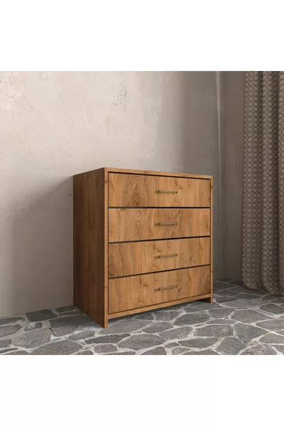 Weichholz Nussbaum Kommode mit 4 Schubladen