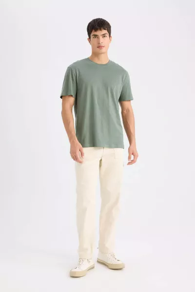 % Памук New Regular Fit с кръгло деколте Основна обикновена къса ръкав тениска SP