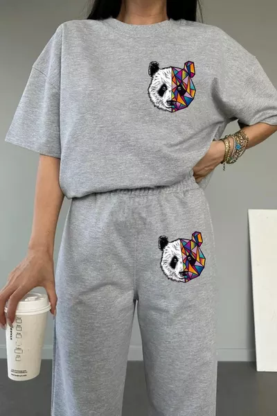 COPY - Panda Printed Sweatpants and T-shirt - Jogger Top and Bottom Tracksuit Crew Neck