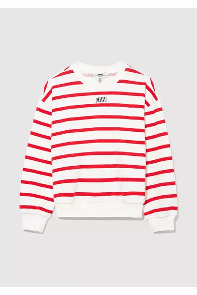 Sweatshirt rayé rouge avec logo 