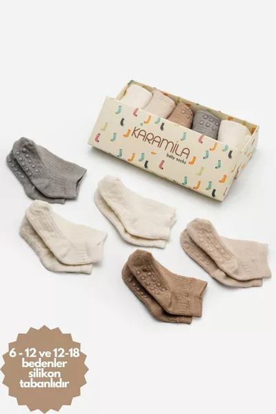 مجموعة من 5 جوارب للأطفال من البامبو الطبيعي (المقاسات بعد 6 أشهر مبطنة بسيليكون).