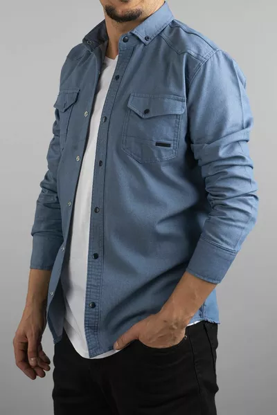 Slim Fit Men's Denim Shirt Ice Blue