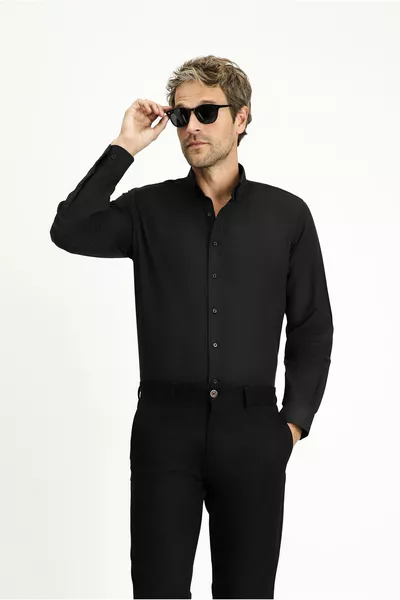 قميص بأكمام طويلة، قصّة عادية، ياقة بأزرار، قماش أكسفورد قطني، سهل الكي