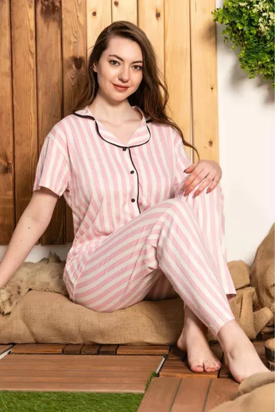 Women's Front-Button Long-Sleeve Summer Shirt Style Pajama Set New Season