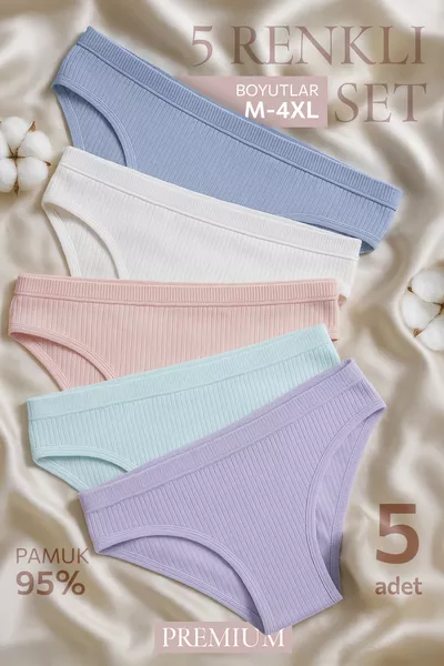 Set da 5 slip a coste da donna in cotone, vita normale