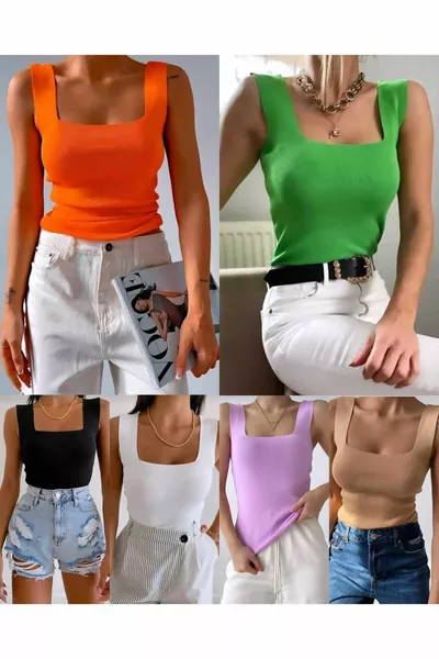 قميص نسائي أبيض بدون أكمام من جيريرا بحمالات وياقة مربعة