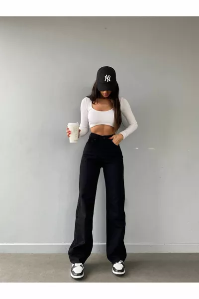 Black Palazzo High-Quality Stretch High-Waist Women's Jeans