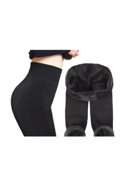 Collants thermiques en peluche chaude pour l'hiver avec chaussons noirs