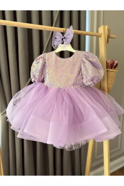 فستان طفلة بفوطة تول منفوشة مزينة بالترتر من BabyAden، زي حفلة عيد ميلاد بأكمام قصيرة ومنفوش