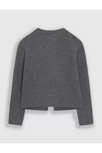 Kadın Antrasit Kurdele Kemer Detaylı Selanik Örgü Triko Hırka