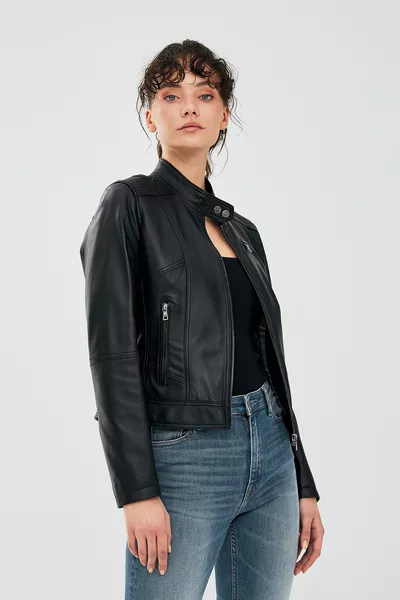 Veste en cuir courte noire pour femme Kylie M