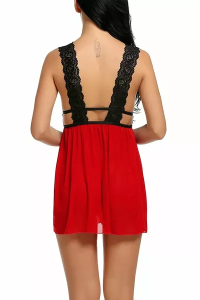 Ensemble nuisette en dentelle rouge pour femme