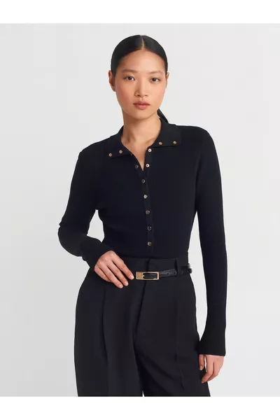  Hoge Hals KNOPEN Trui-Zwart