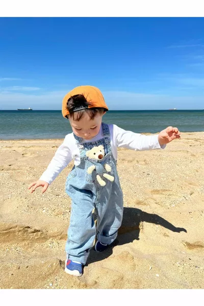 Комбинезон с медвежатами, светло-голубой джинсовый