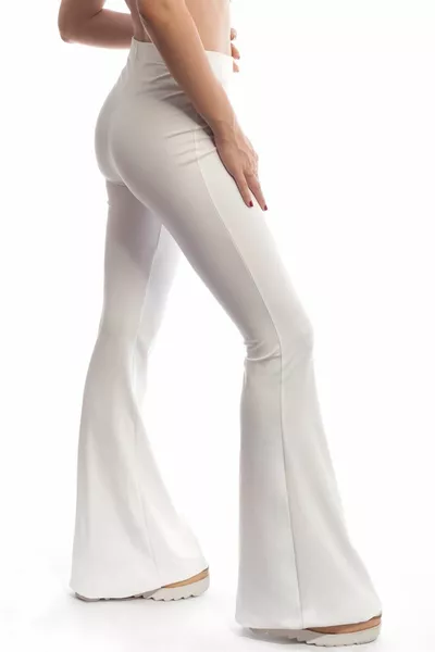 Kadın Yüksel Bel ispanyol Paça Pantolon - Beyaz