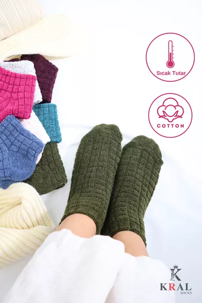 مجموعة جوارب قصيرة نسائية شتوية مضلعة محبوكة من القماش العكسي، 6 أزواج بألوان مختلطة