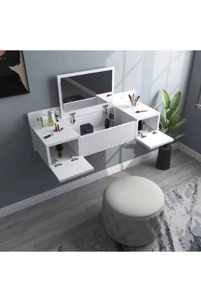 Coiffeuse Murale avec Miroir et Étagère Zakkum, Blanche - Zakkum