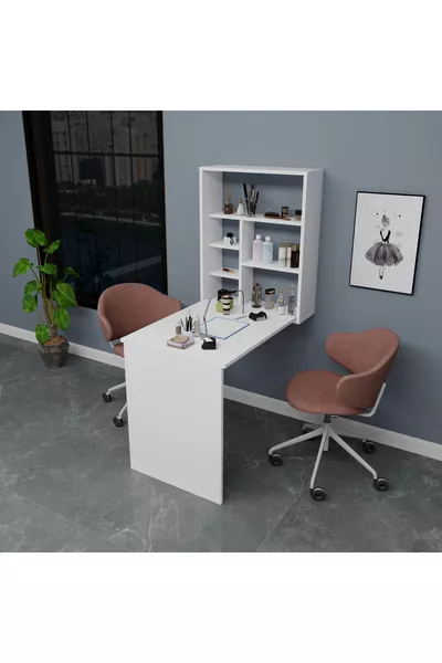 طاولة مناكير وباديكير مع رف أرز، أبيض - أرز