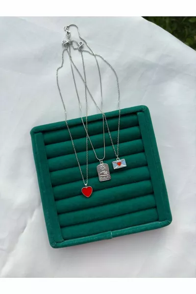 طقم قلادات ثلاثي / قلادة مدمجة من الفولاذ المقاوم للصدأ L مطلي بالرخام مع بطاقة رسالة على شكل قلب التاروت