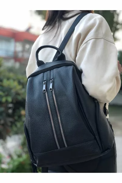 Black Washed Leather Women's Backpack
