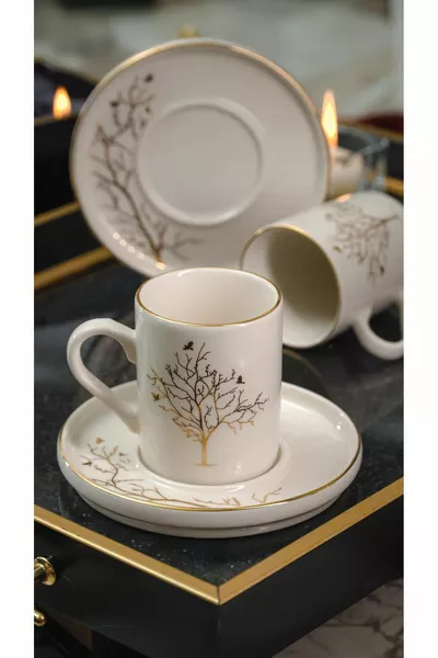 Gold-Gilded 4-Piece 2-Person Tree of Life Porcelain 2-Piece Cup Set  ml