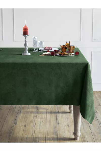 Daily Series Velvet Textured Olive Leaf Colored Tablecloth