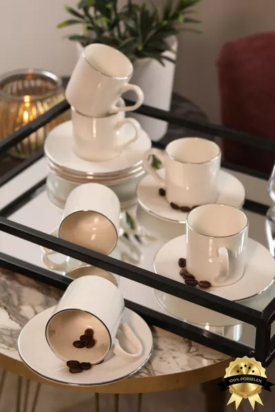 Service à café en porcelaine Hayal Platin doré  pièces pour 6 personnes