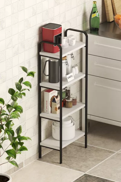 Scaffale da cucina con barattoli, armadio multiuso, scaffale a 4 livelli, porta scarpe, libreria, organizer da cucina