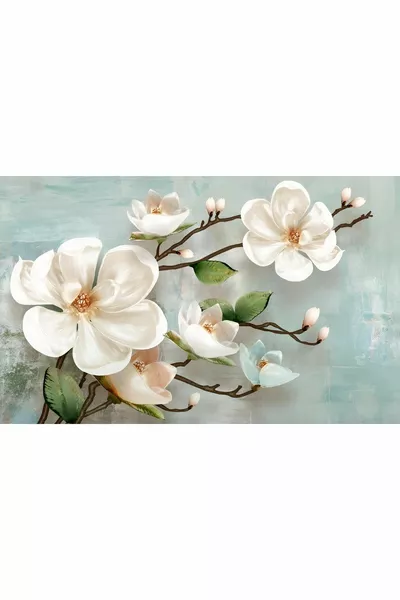 Olieverf-effect Mosgroen-grijs Basis Grote Bloem Canvas Wandschilderij