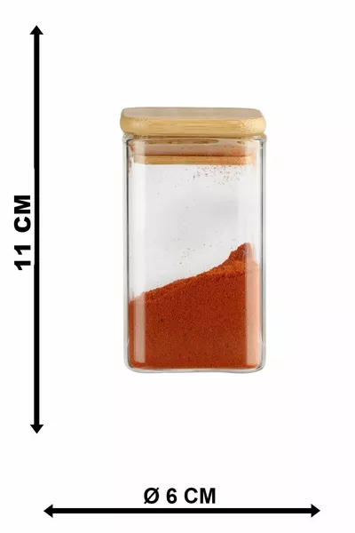 Barattolo di vetro quadrato con coperchio in bambù da  ml, confezione da , serie di lusso