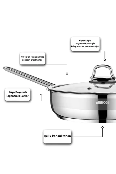 Сапфирна неръждаема стомана  см тиган с капак от стъкло