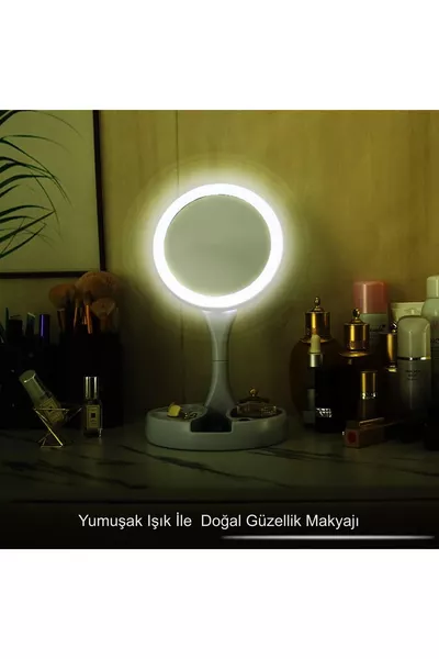 Огледало за грим с LED осветление, x увеличително, сгъваемо и двустранно с USB