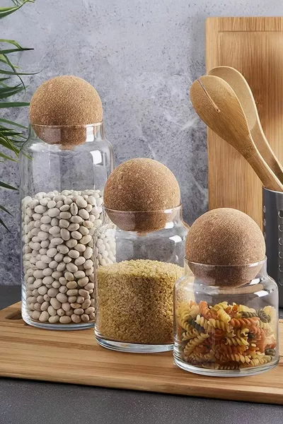Ensemble de 3 bocaux en verre avec couvercle en liège Peortti Sughero et ensemble d'épices 