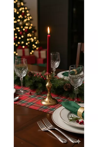 3 червени металикови свещници