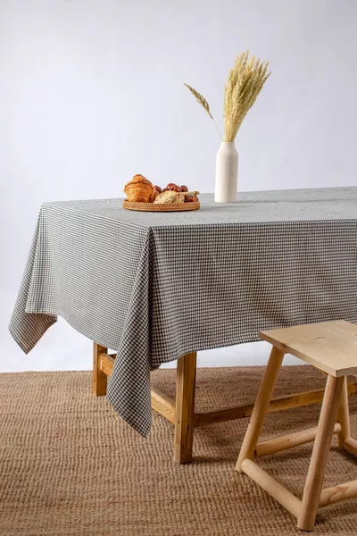 Arya | Linen Plaid Black Tablecloth, Checkered Picnic Blanket
