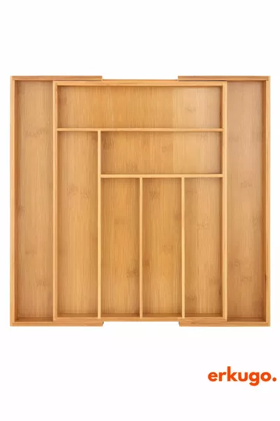 Бамбукова Регулируема (ГОЛЯМ РАЗМЕР) Кутия за Лъжици с Регулируеми Размери за Чекмедже, 6-8 Отделения, Органайзер